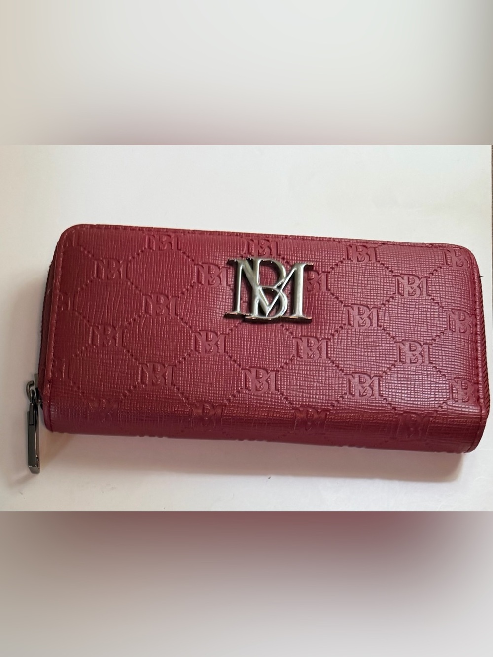 Badgley Mischka Red Embossed Logo Zip-Around Long Wallet
